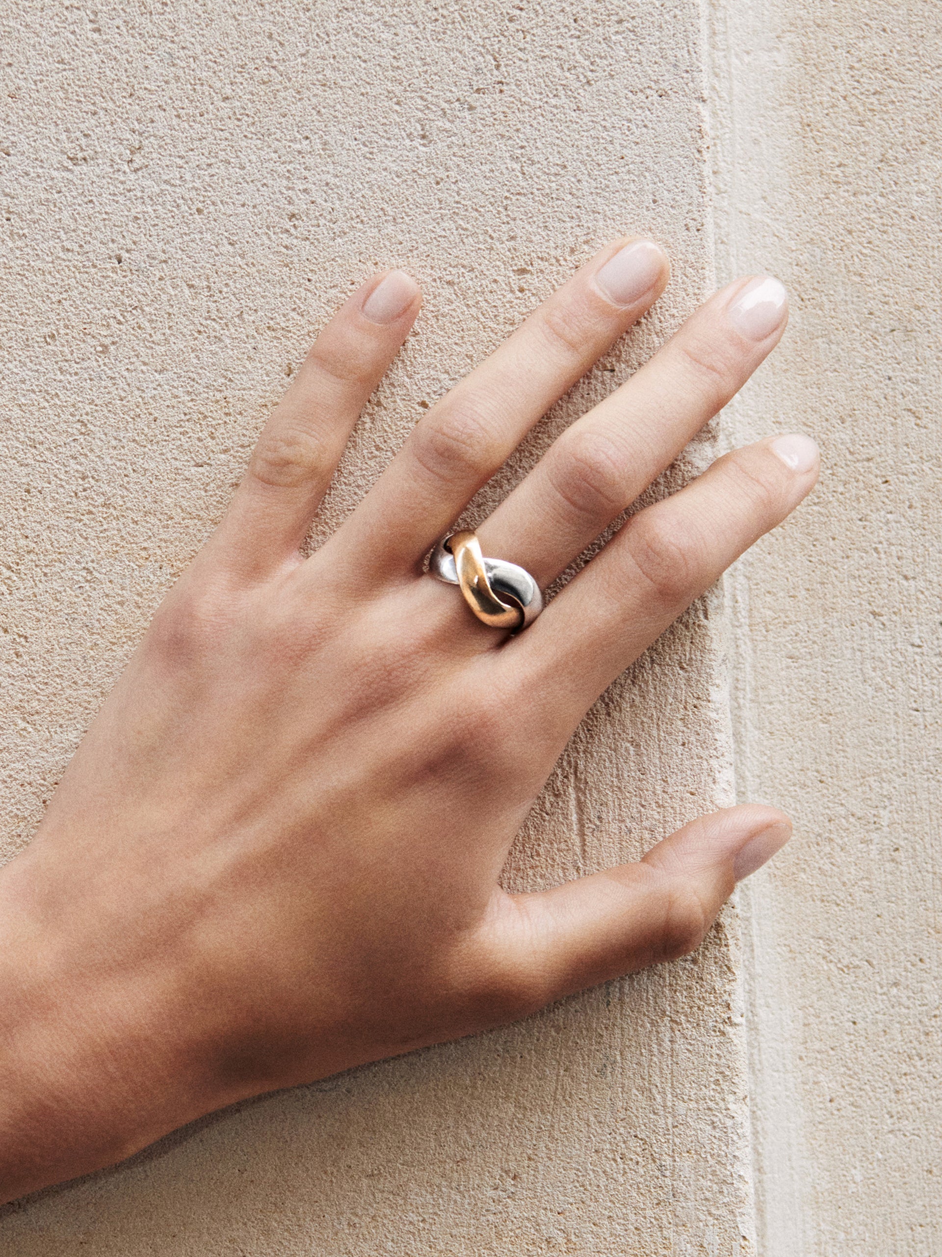 Bague Tresse Or jaune et Or blanc Grand modèle